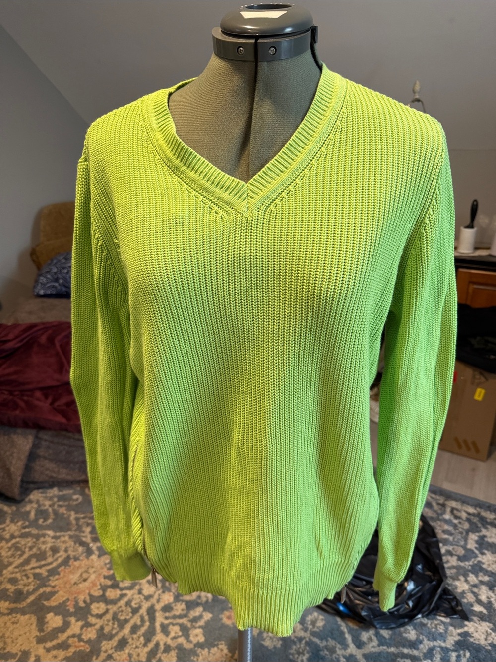 Belle by Kim Gravel Women's V-Neck Sweater in Lime Green